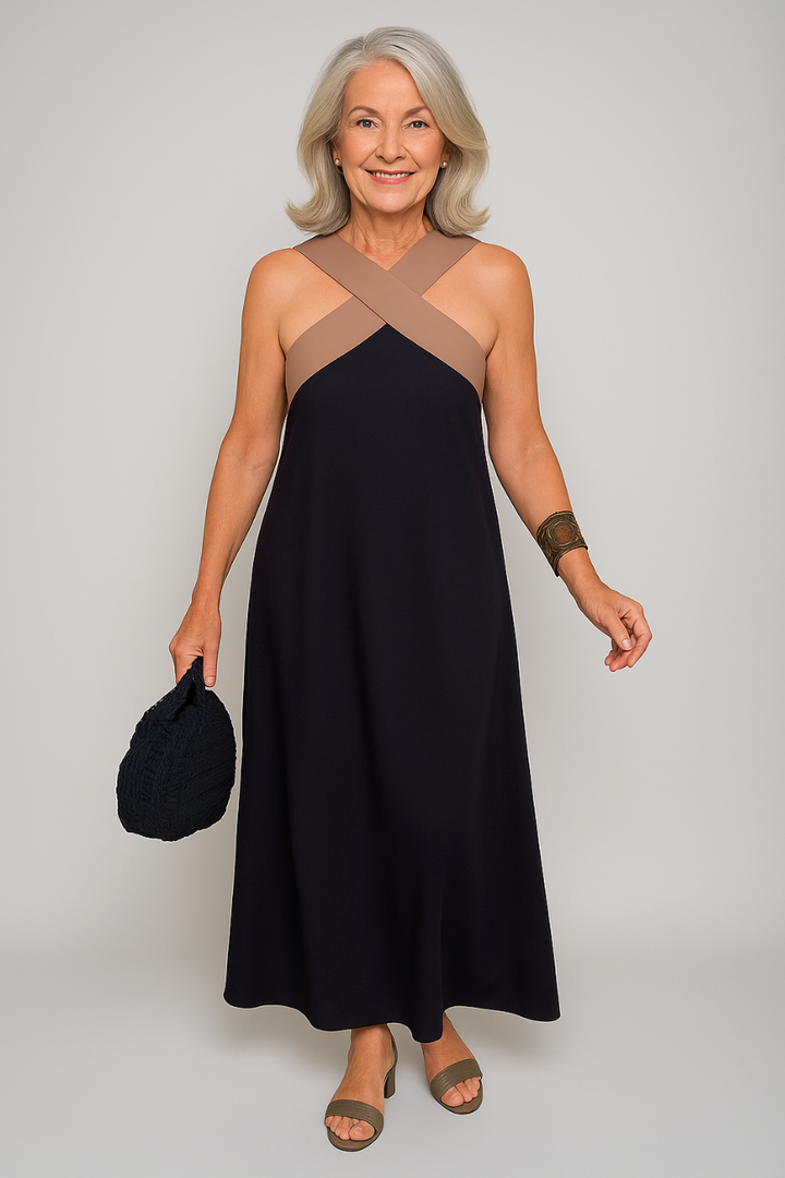 Sue™ | Elegant Cross-Neck Maxi Kjole