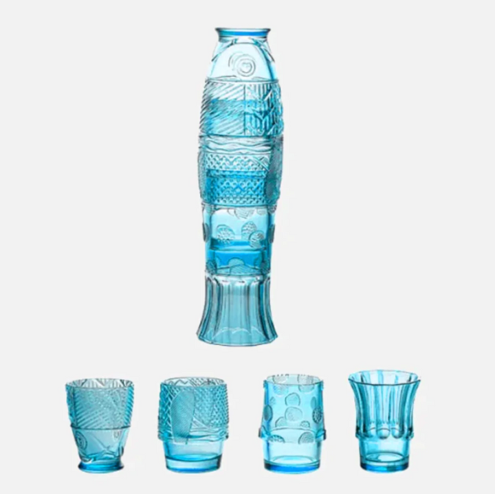 Koi Fisk Drikkeglas Sæt i Tekstureret Aqua Glas
