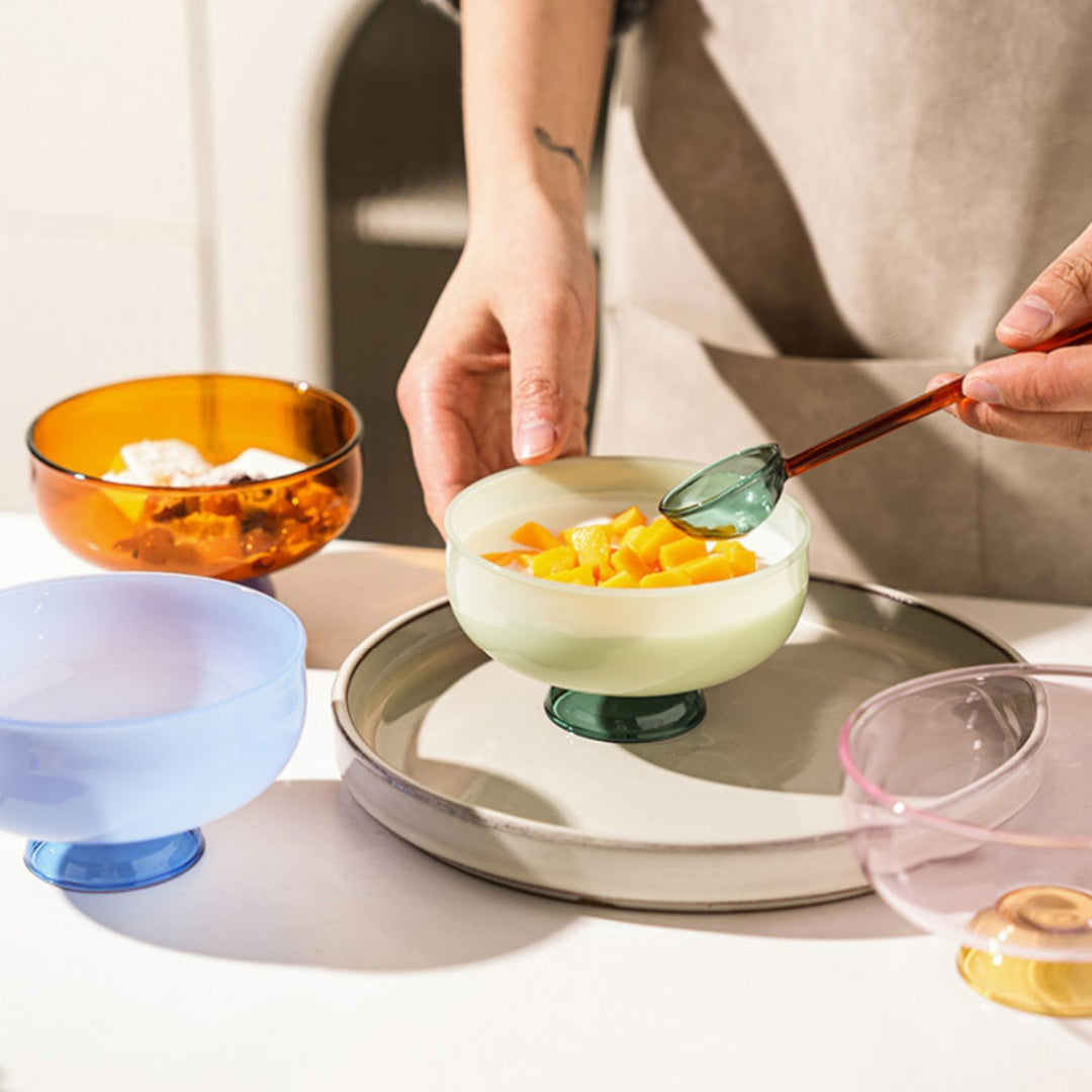 Farverigt Borosilikatglas Dessert Sæt med Teske