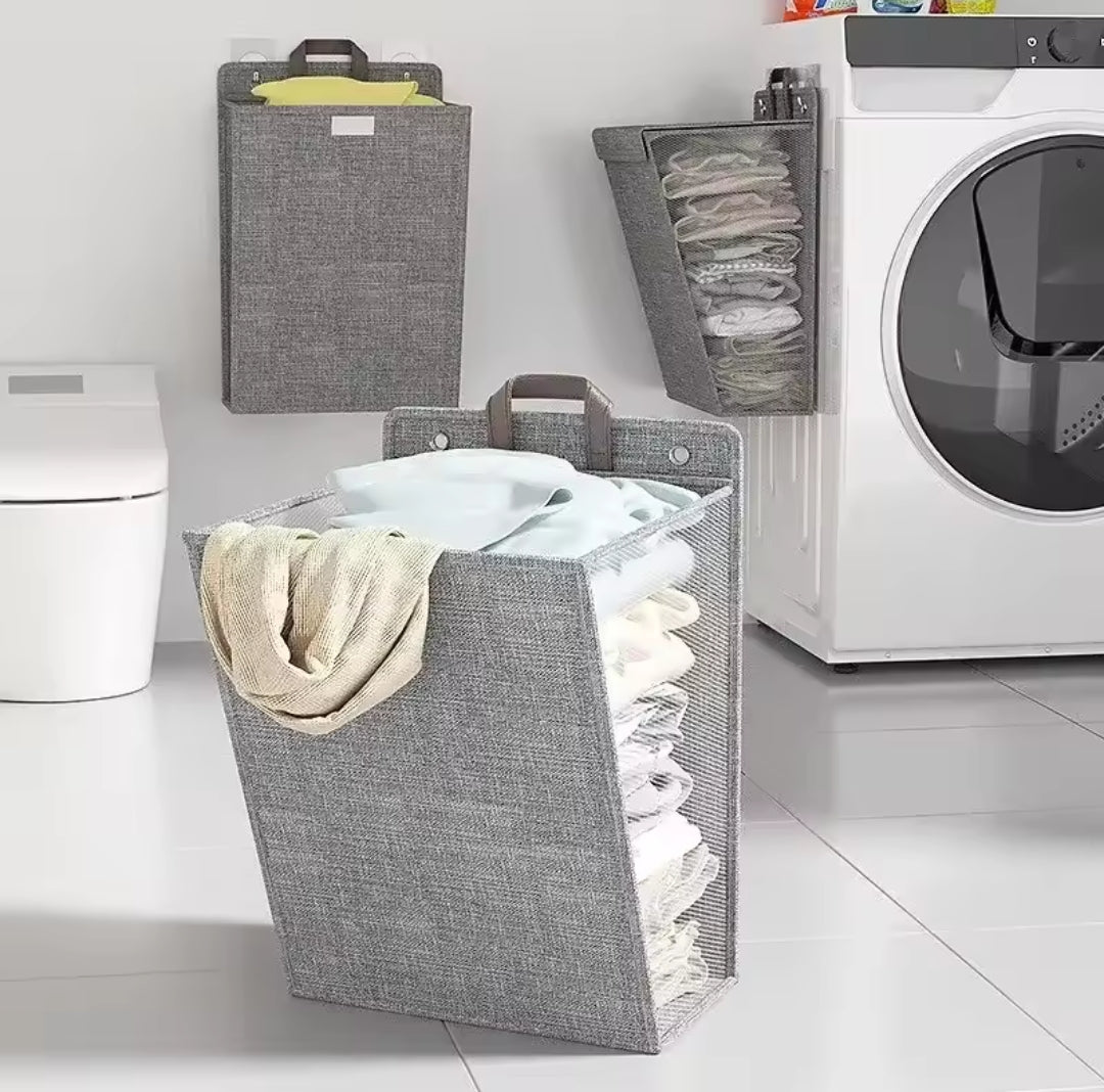Væghængt Foldbar Vasketøjskurv i Grå eller Beige