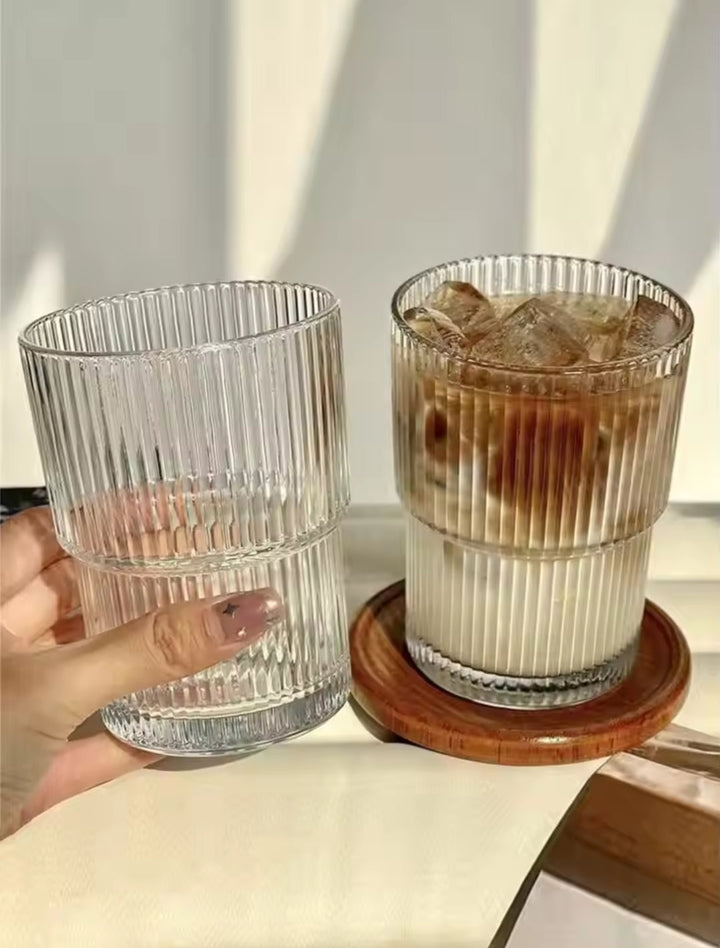 Ribbet Glas Sæt - 6 Stk, 450 ml