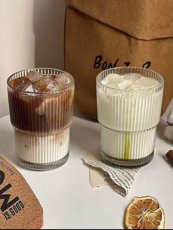 Ribbet Glas Sæt - 6 Stk, 450 ml