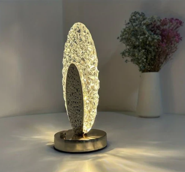 Påfugle Bordlampe med Guldbase og Krystal-lignende Lys