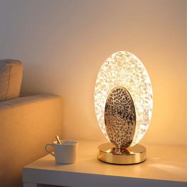 Påfugle Bordlampe med Guldbase og Krystal-lignende Lys