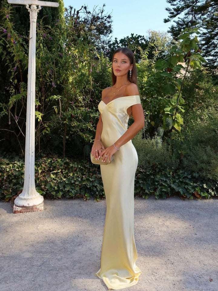 Gabrielle | Kvinders Bryllups Gæst Blonde Off-Shoulder Kjole Aften