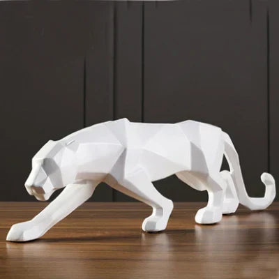 Abstrakt Leopard Statue i Resin - Geometrisk Dyrefigur til Moderne Indretning