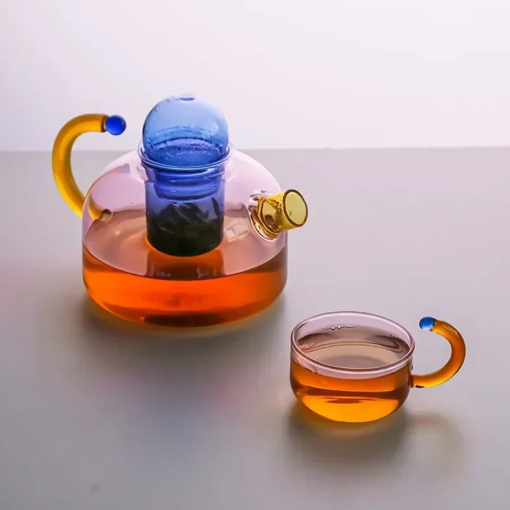 Håndlavet Glas Teapot med Vintage Design i Blå og Amber