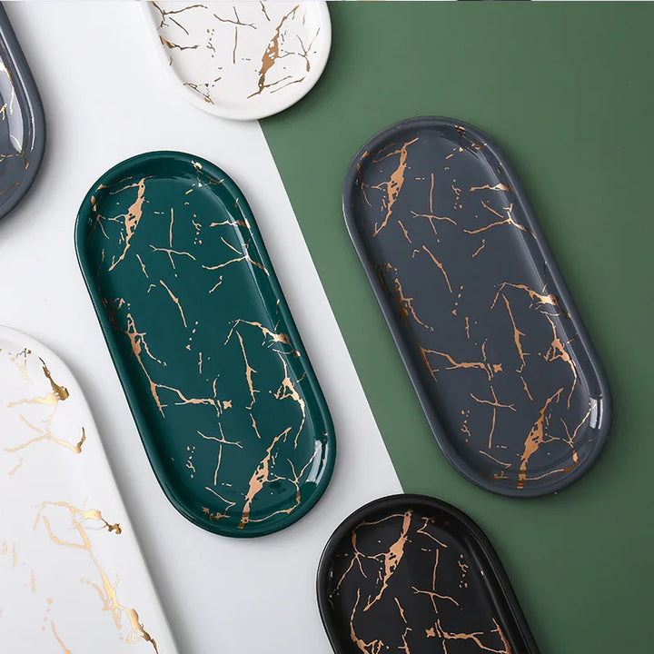Keramisk Marmor Oval Bakke til Smykker og Kosmetik