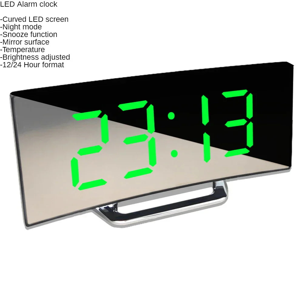 Buet LED Vækkeur med Snooze og Spejlfinish