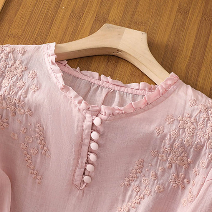 Suzanne™ | Blomstret Bluse med Knaplukning