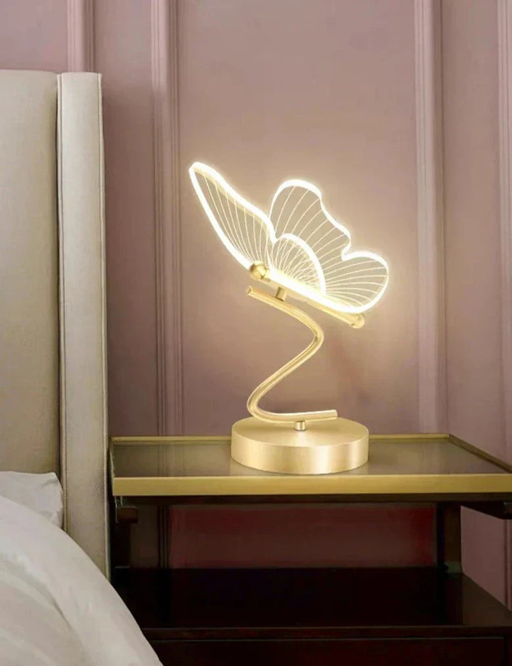 Justerbar LED Sommerfugl Bordlampe i Metal og Glas