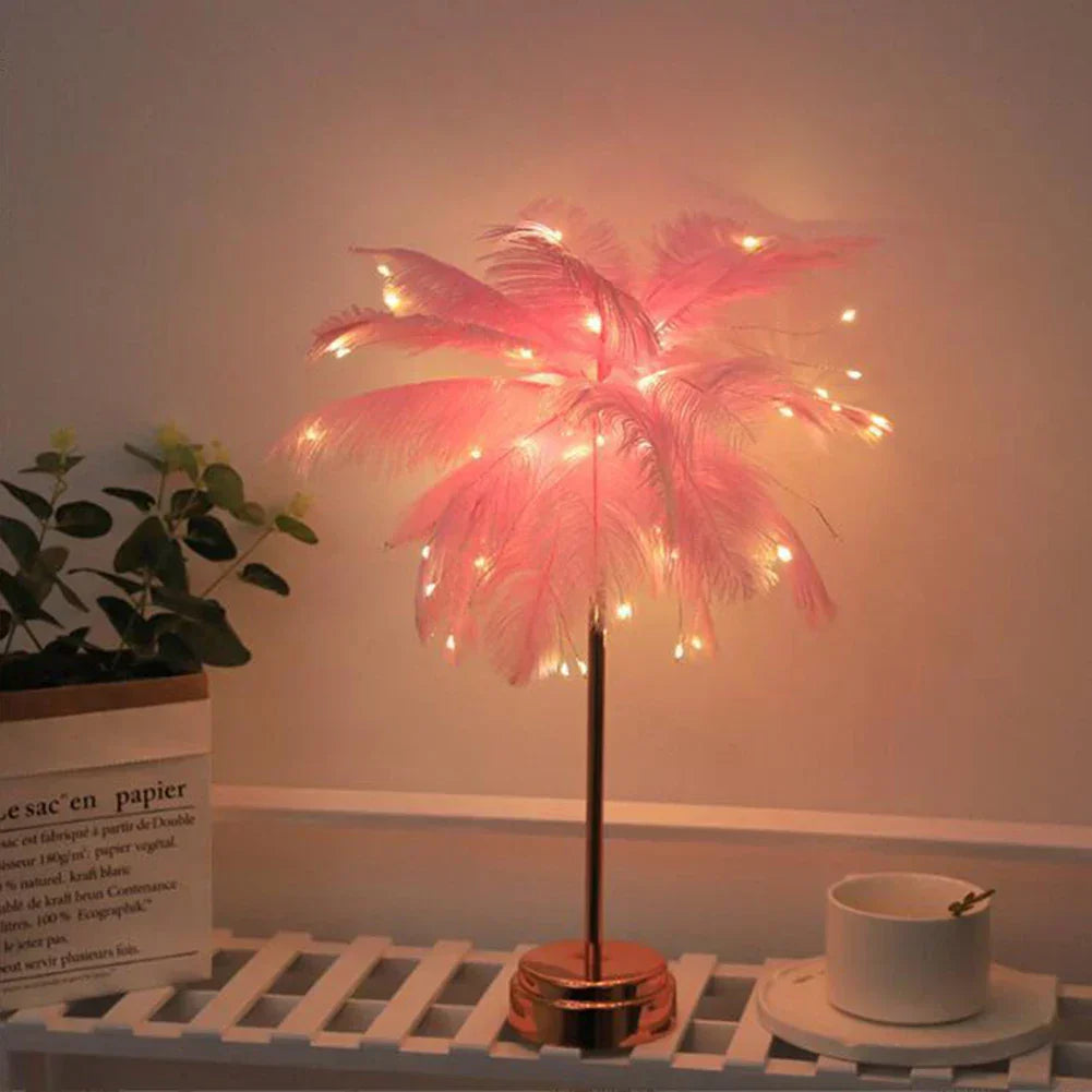 LED Fjer Bordlampe med Fjernbetjening og USB-Strøm