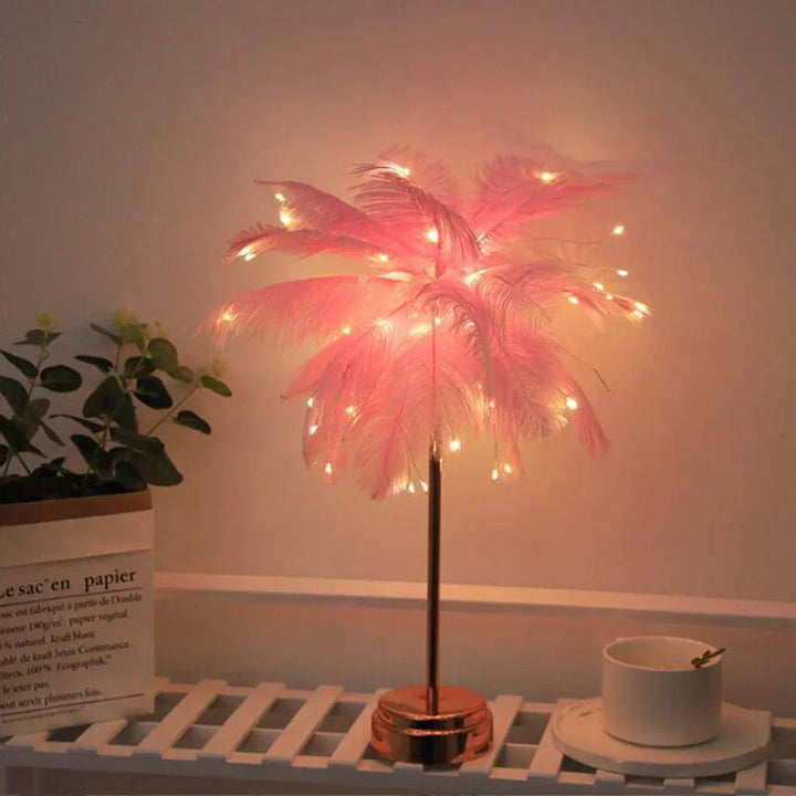 LED Fjer Bordlampe med Fjernbetjening og USB-Strøm