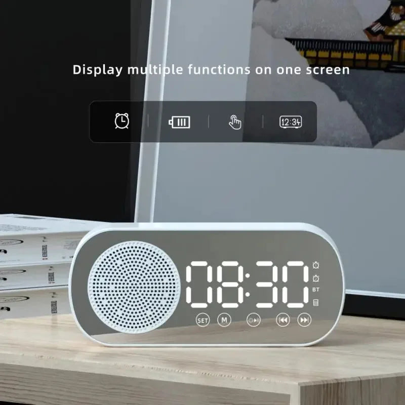 LED Spejl Vækkeur med Bluetooth Højttaler og FM Radio