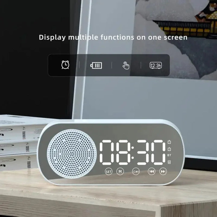 LED Spejl Vækkeur med Bluetooth Højttaler og FM Radio