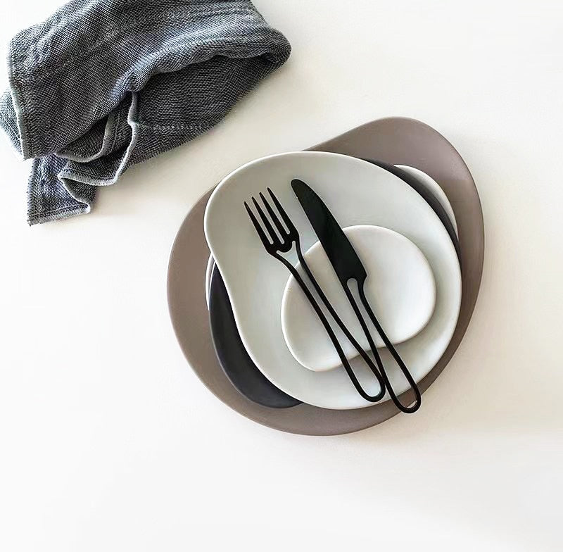 Elegant Bestik Sæt i Rustfrit Stål - Gaffel, Kniv, Ske i Sølv eller Sort