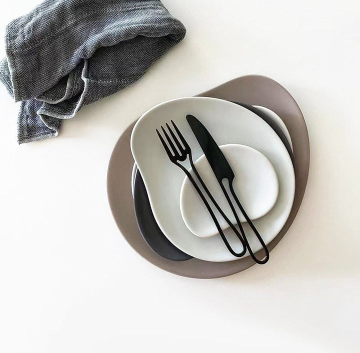 Elegant Bestik Sæt i Rustfrit Stål - Gaffel, Kniv, Ske i Sølv eller Sort