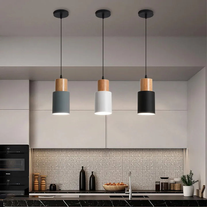 Moderne LED Pendellampe i Metal og Træ