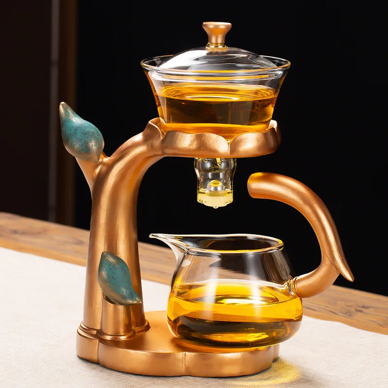 Elegant Glas Te Sæt med Semi-Automatisk Magnetisk Te Maskine til 6