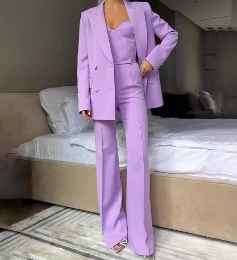 Tiffany | Kvinders Tre-delt Blazer Sæt Korset Top & Flared Bukser