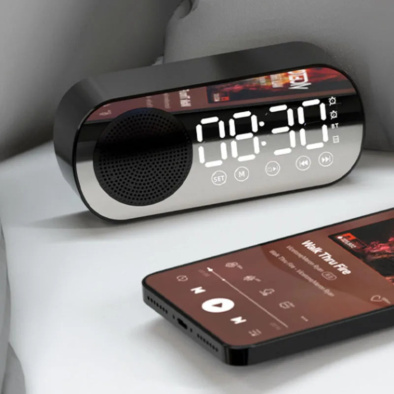 LED Spejl Vækkeur med Bluetooth Højttaler og FM Radio