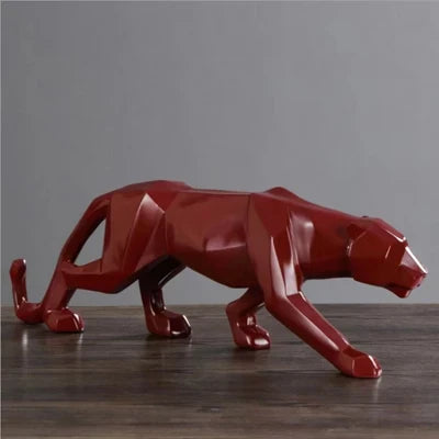 Abstrakt Leopard Statue i Resin - Geometrisk Dyrefigur til Moderne Indretning