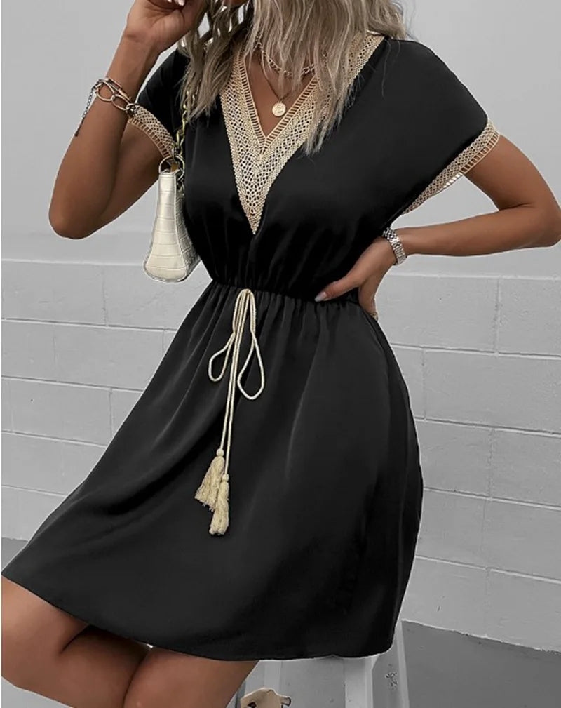 Matilda | Kvinders V-Hals Boho Flowing Draperet Kjole Casual