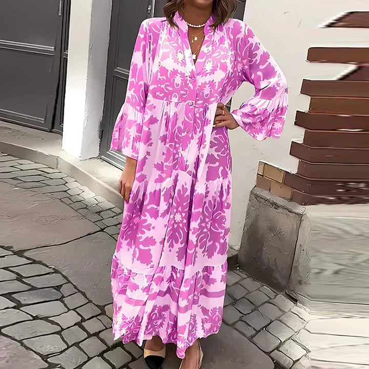 Harmony | Kvinders Boho Flowy Printed Draped Maxi Kjole Casual
