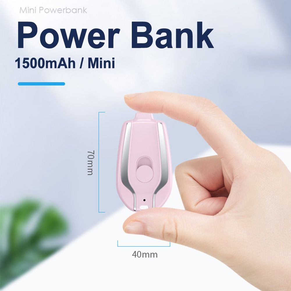 Kompakt 1500mAh Power Bank med Karabinhage