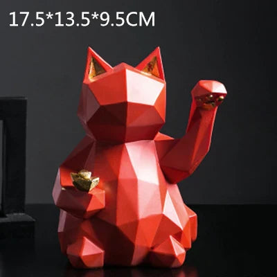 Geometrisk Heldig Kat Dekoration i Resin