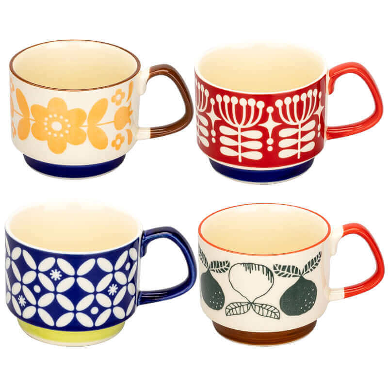 Retro Keramiske Kaffe Kopper med Mid-Century Modern Design – 8 Unikke Mønstre