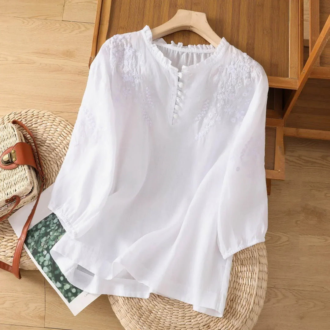 Suzanne™ | Blomstret Knap-Op Bluse