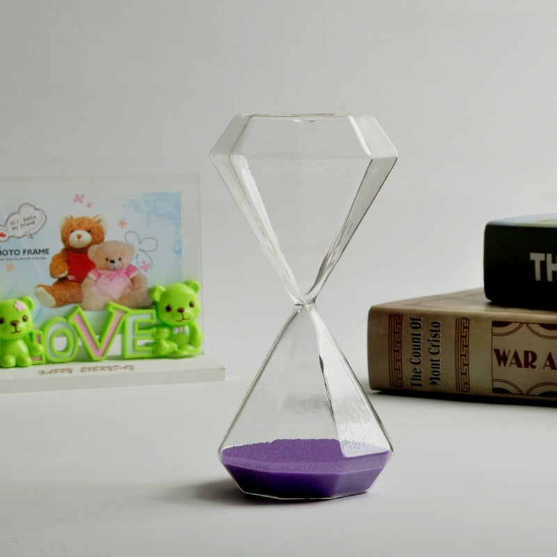 Diamantformet Glas Timeglas med Farverigt Sand - 5-60 Minutters Timer
