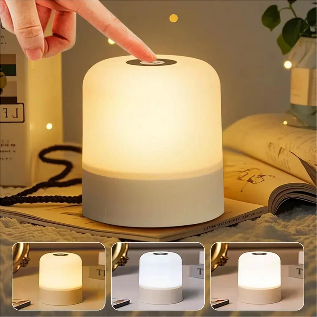 Farveskiftende Touch Bordlampe med Fjernbetjening og Genopladeligt Batteri