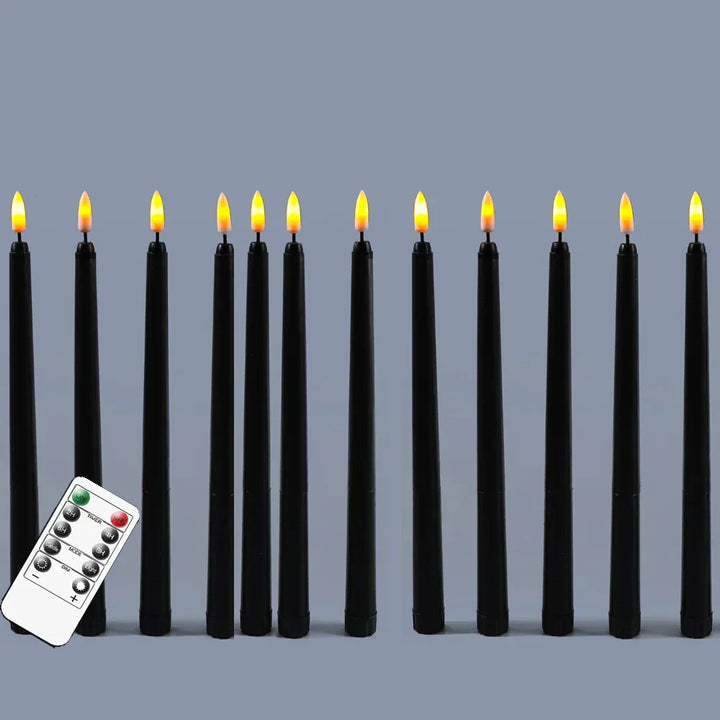 Sorte LED Lys uden Flamme med Fjernbetjening