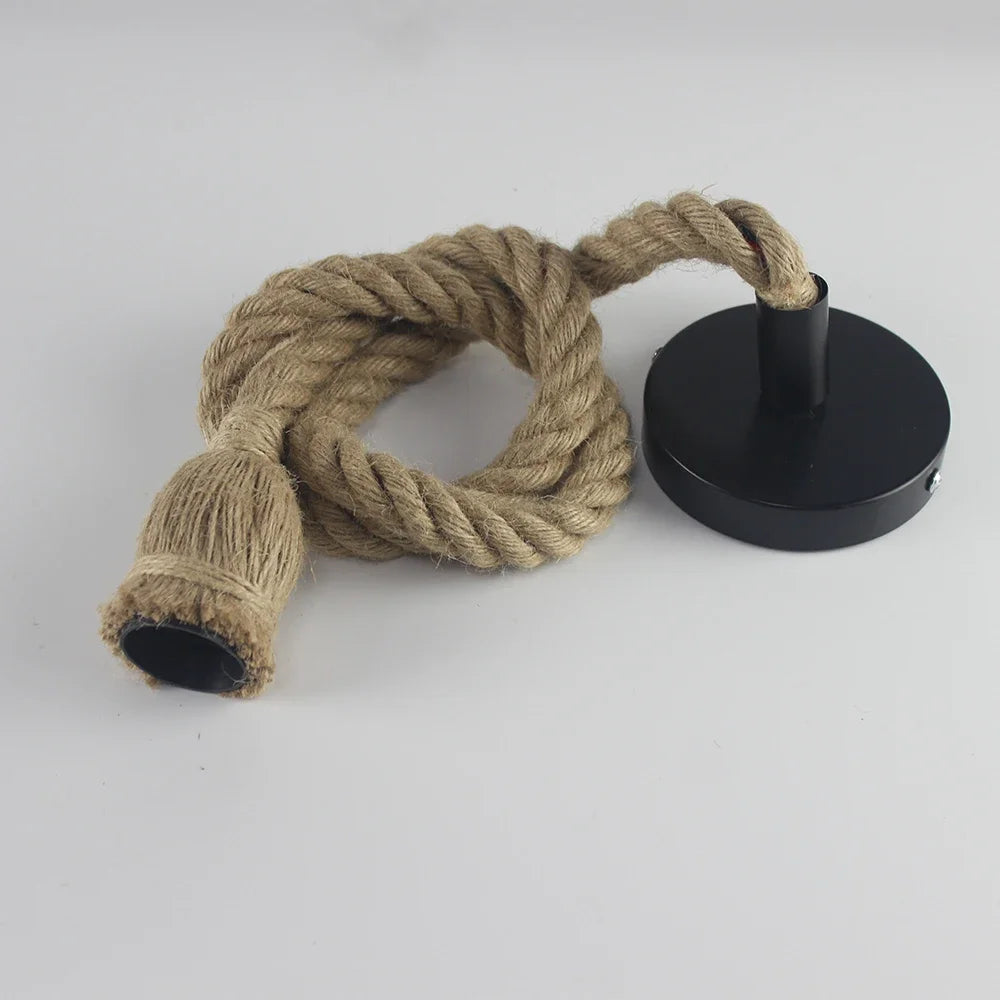 Vintage Pendellampe i Hamp Reb med Justerbare Længder