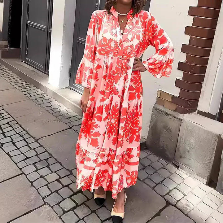 Harmony | Kvinders Boho Flowy Printed Draped Maxi Kjole Casual