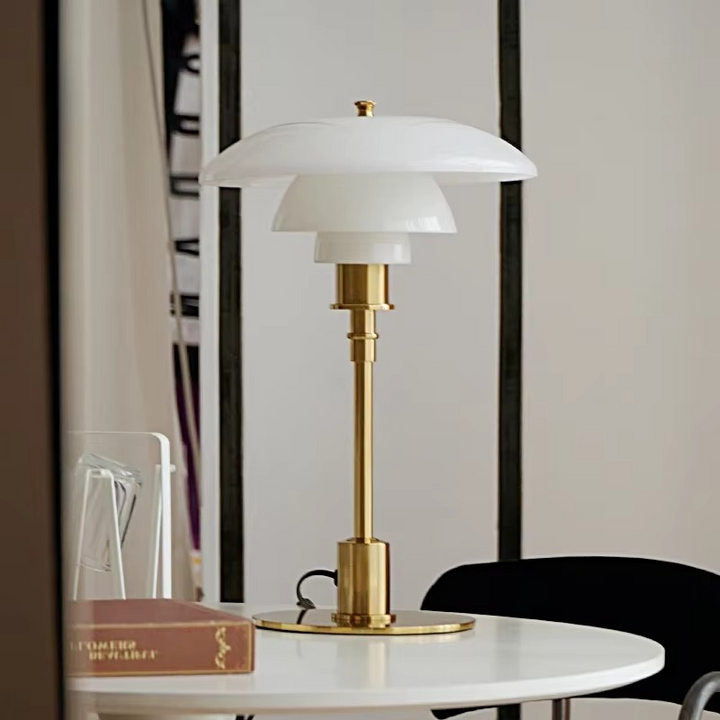 Dæmpbar Skandinavisk Bordlampe i Jern og Frostet Glas