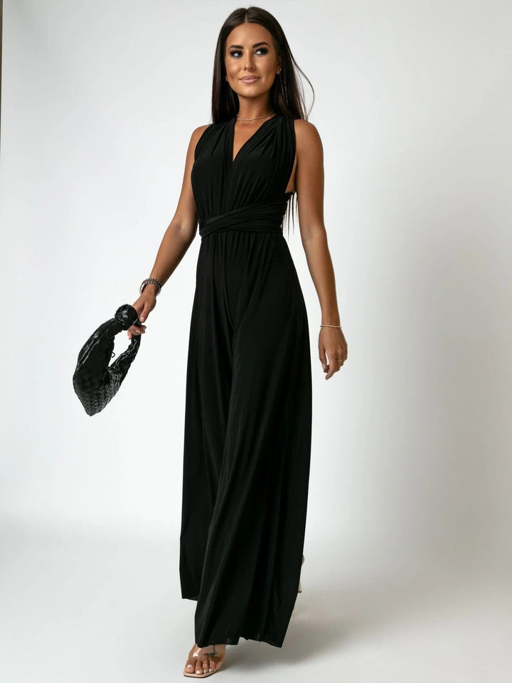 Blush | Kvinders Wide Leg Jumpsuit Deep V-Hals Wrap Tie Anledning