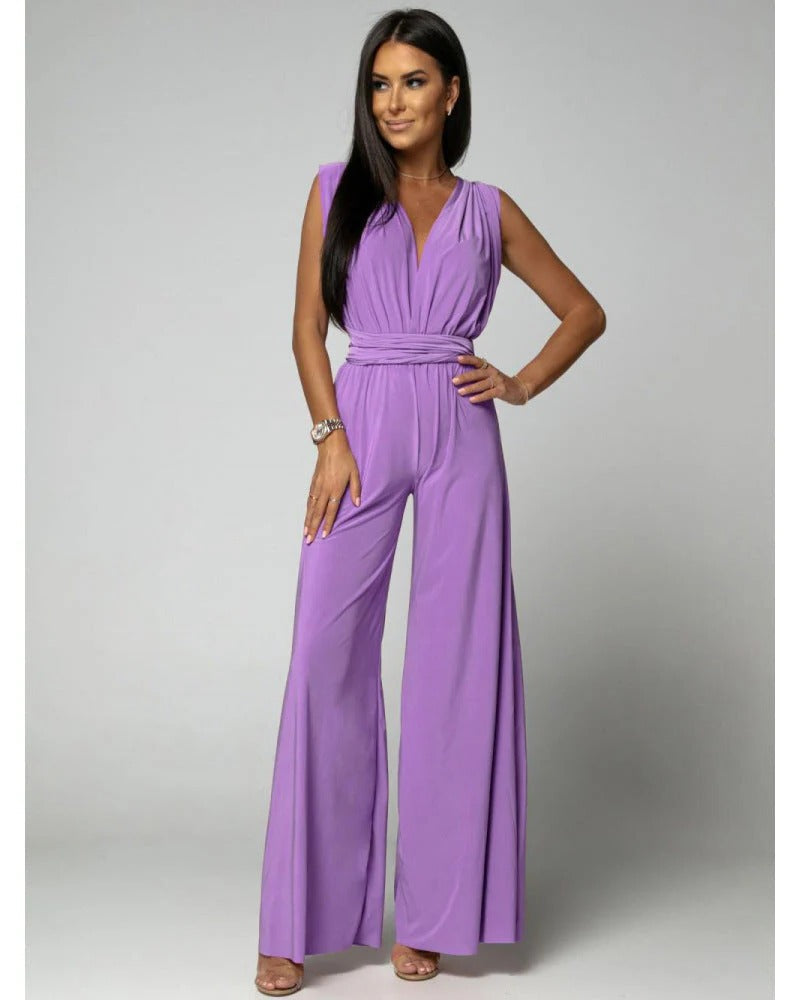 Blush | Kvinders Wide Leg Jumpsuit Deep V-Hals Wrap Tie Anledning