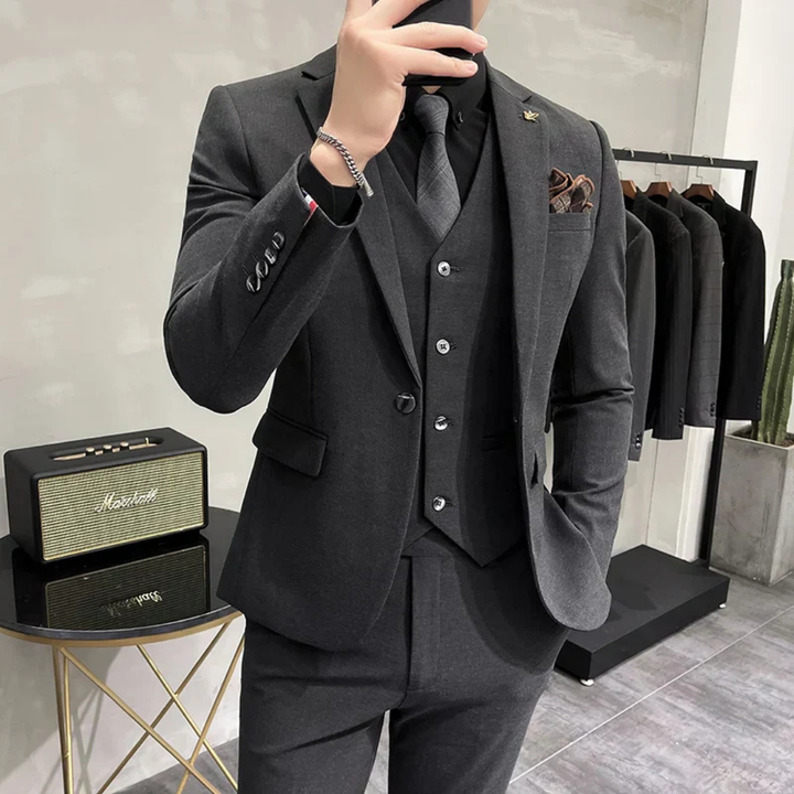 Slim-fit Tredelt Herresæt med Vest