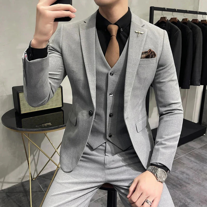 Slim-fit Tredelt Herresæt med Vest
