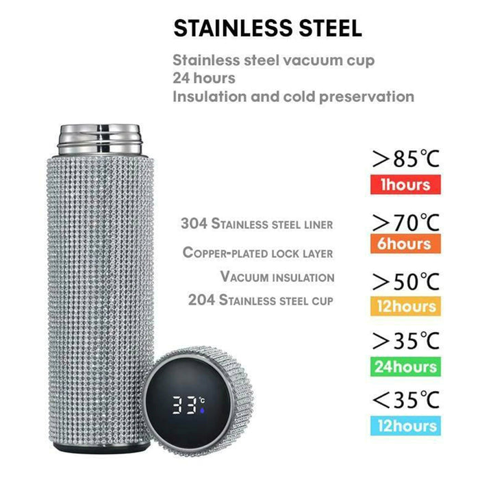 Rhinestone Termokande 500ml med LED Temperaturindikator