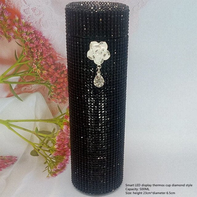 Rhinestone Termokande 500ml med LED Temperaturindikator
