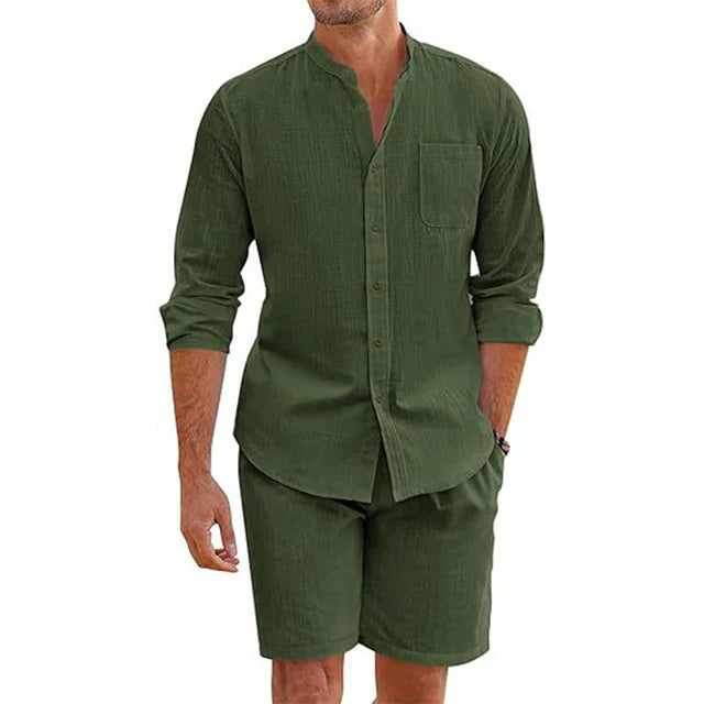 Linned sommer sæt til herrer med skjorte og shorts