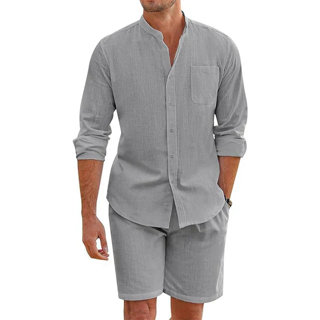 Linned sommer sæt til herrer med skjorte og shorts