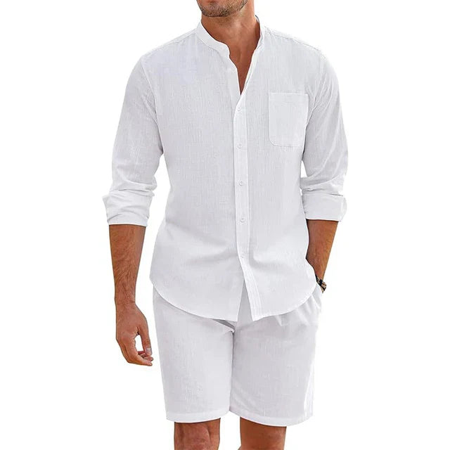 Linned sommer sæt til herrer med skjorte og shorts