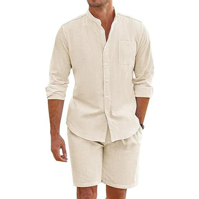 Linned sommer sæt til herrer med skjorte og shorts