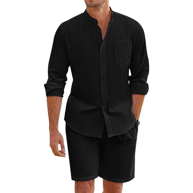 Linned sommer sæt til herrer med skjorte og shorts
