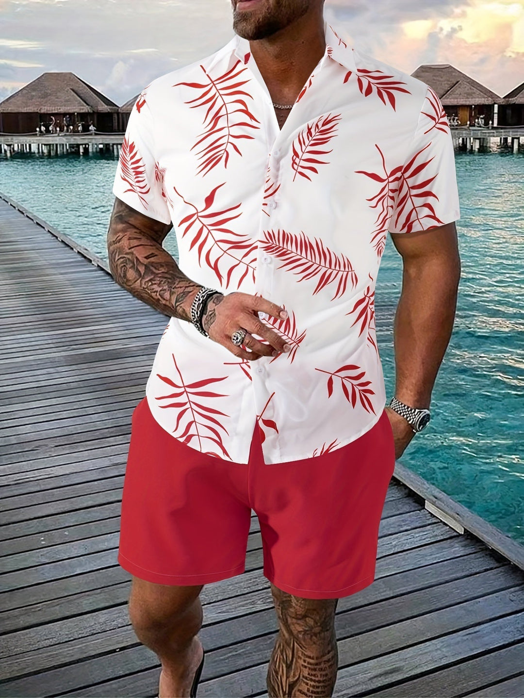 To-delt herre sommer sæt med tropisk print